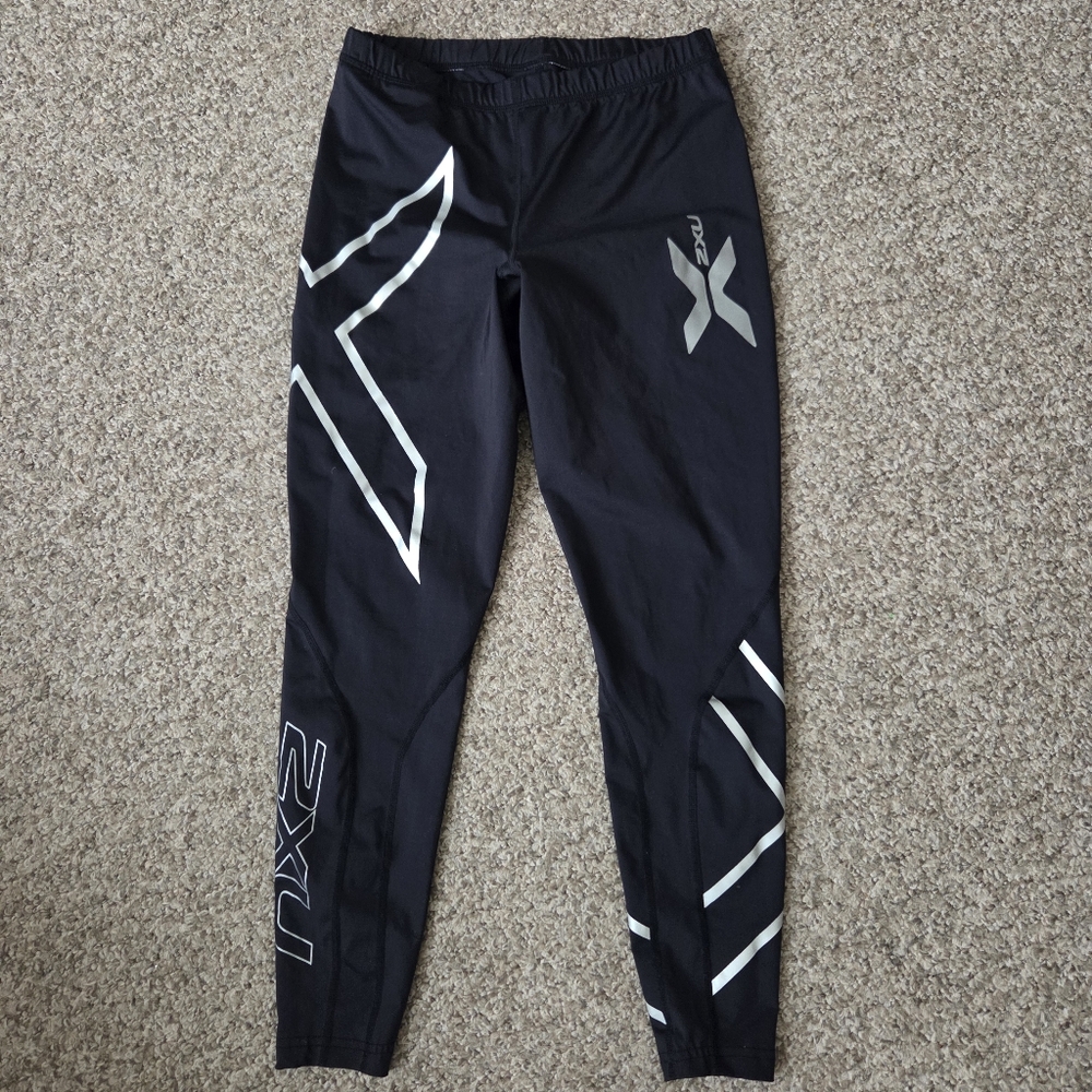 2XU Black Compression Tights Refective Cycling Running Training Pants Womens L